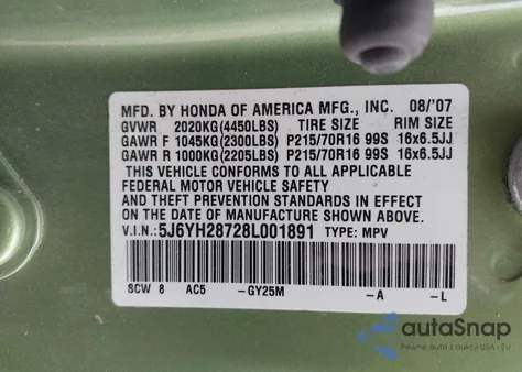 2008 Honda Element Ex z USA, uszkodzony, nr VIN 5J6YH28728L001891